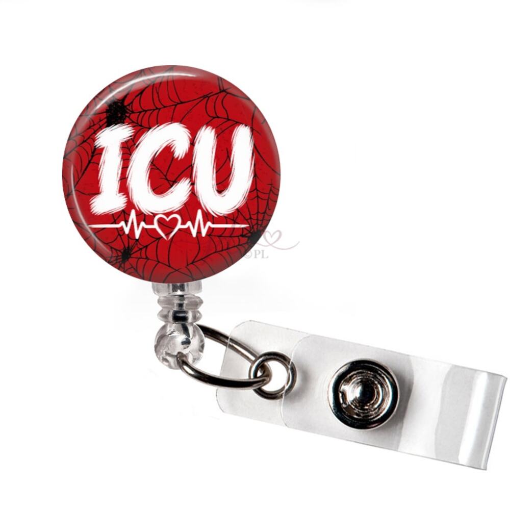 ICU Badge Reel Intensive Care Nurse Halloween Spider Web ID Holder Gift